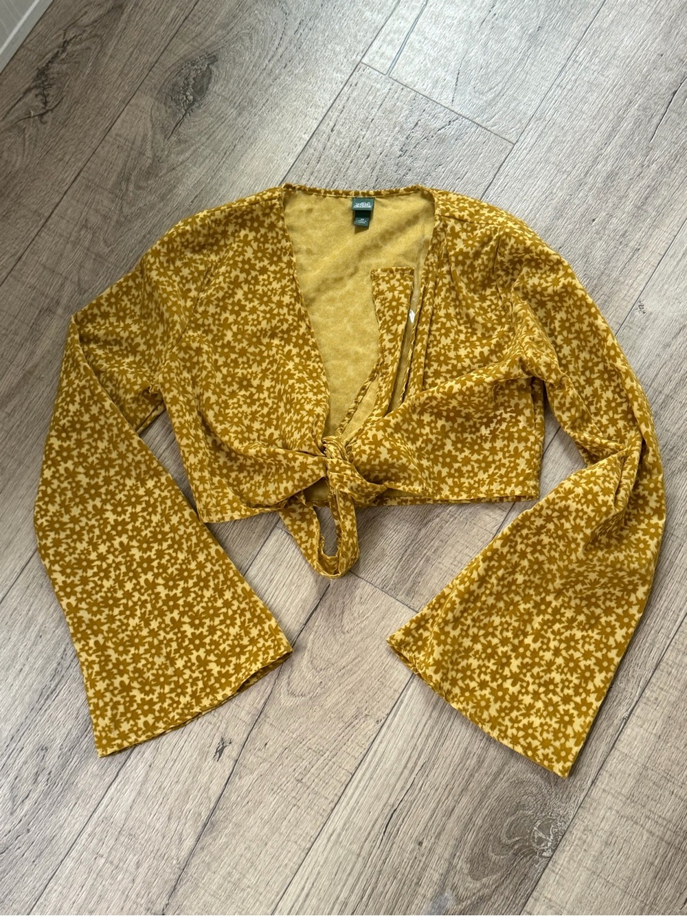 wild fable Mustard Yellow Floral Tie-Front Cropped Jacket